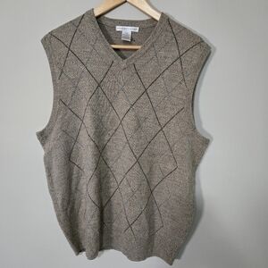 GEOFFREY BEENE mens Large sweater vest beige, Brown  💯 acrylic